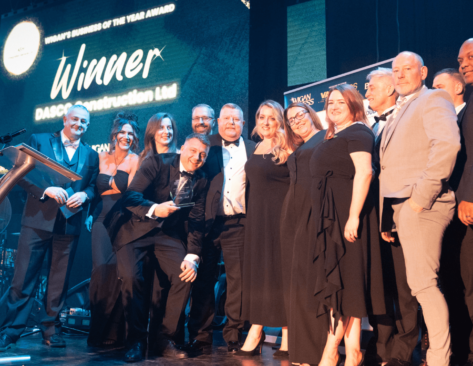 The team of DASCO Construction on stage at the Wigan Business Awards accepting their award for Wigan's Business of the Year