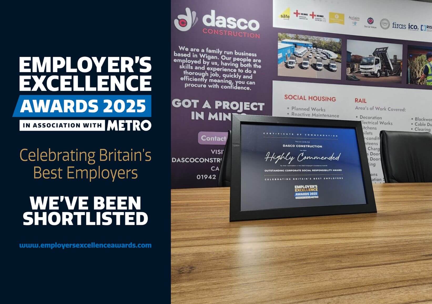 Employers Excellence Highly Commended award framed certificate