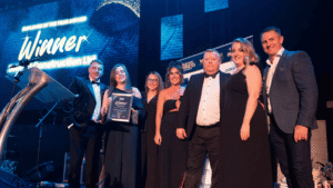 Image shows DASCO construction accepting their Employer of the Year Award at the Wigan Business Awards 2024