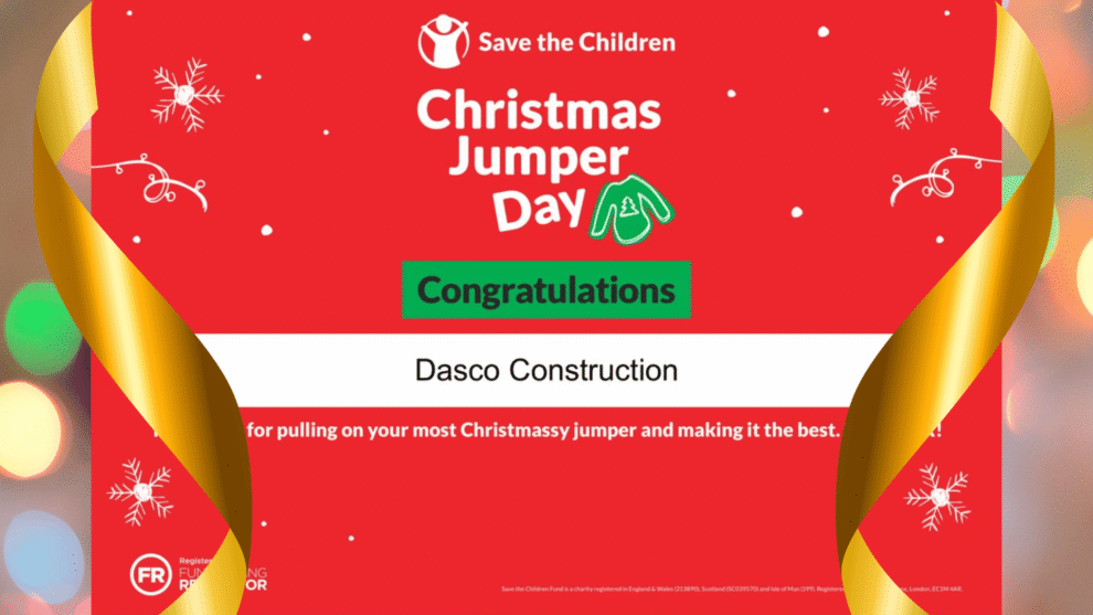 Red thank you graphic from Save the Children thanking DASCO for their donation