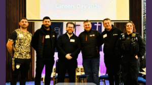 Scott Rothwell 2nd from the Right, stood with other careers advisors