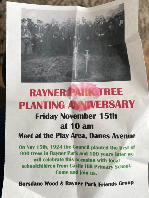 leaflet advertising the Rayner Park tree planting anniversary